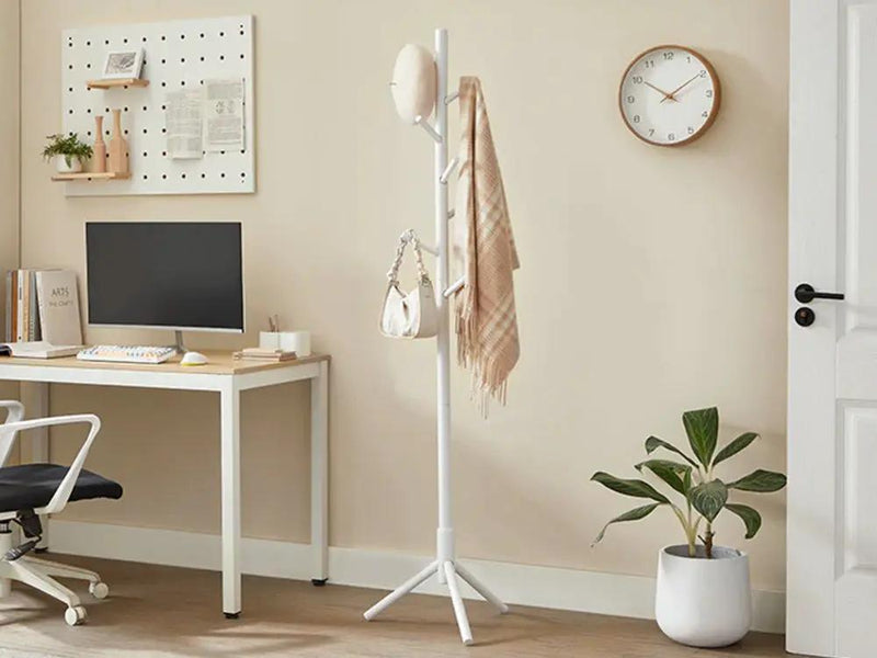 Solid Wood Coat Rack with 8 Hooks - White by Loveliving