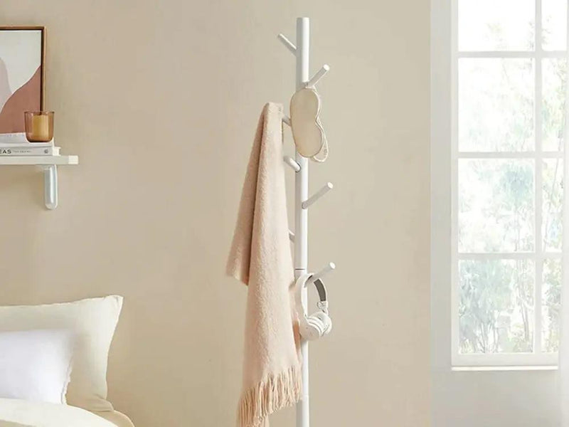 Solid Wood Coat Rack with 8 Hooks - White by Loveliving