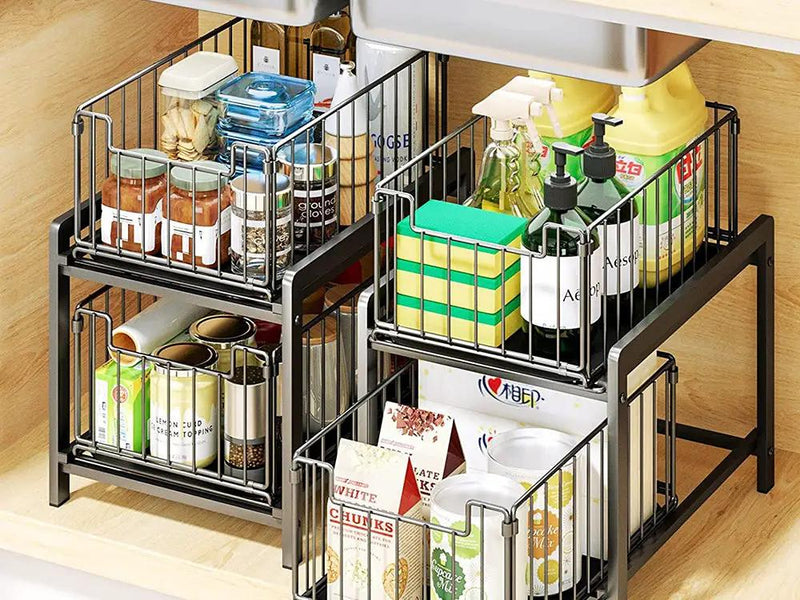2 Tier Sliding Basket Organizer for Cabinets by Loveliving