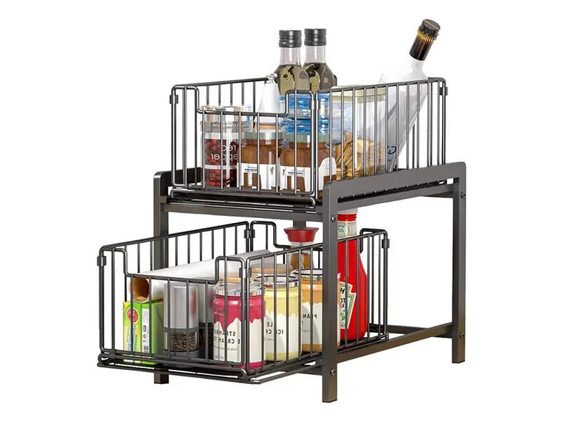 2 Tier Sliding Basket Organizer for Cabinets by Loveliving