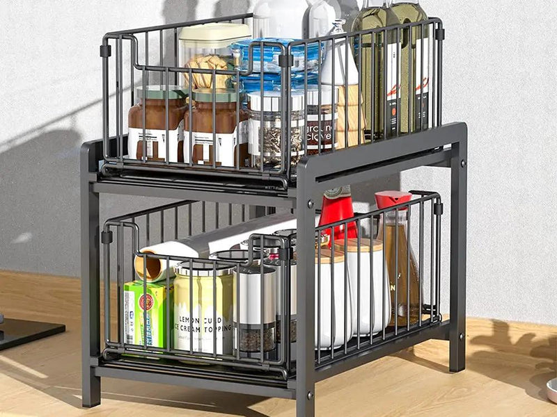 2 Tier Sliding Basket Organizer for Cabinets by Loveliving