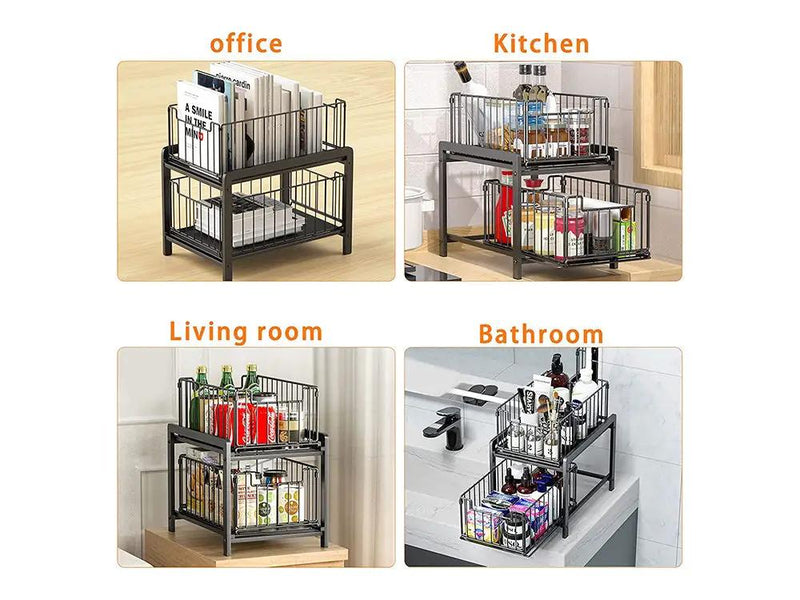 2 Tier Sliding Basket Organizer for Cabinets by Loveliving