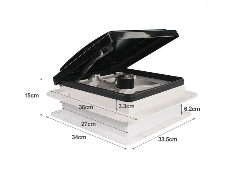 RV Roof Vent Fan 12V with Manual Riser Black Lid 280X280mm by Loveliving