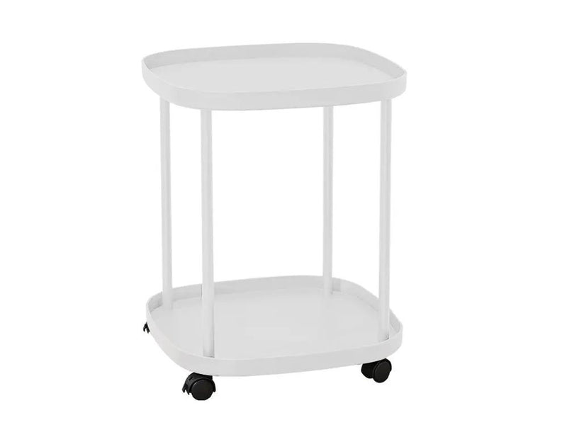 2-Tier Side Table with Wheels-White by Loveliving