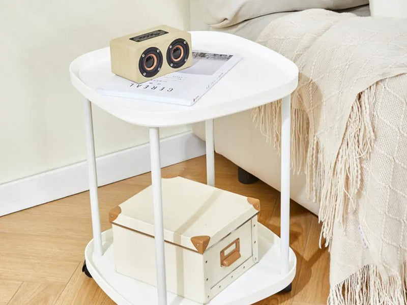2-Tier Side Table with Wheels-White by Loveliving