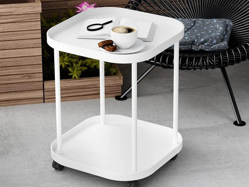 2-Tier Side Table with Wheels-White by Loveliving