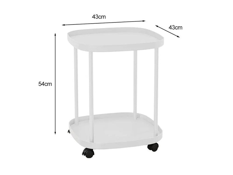 2-Tier Side Table with Wheels-White by Loveliving