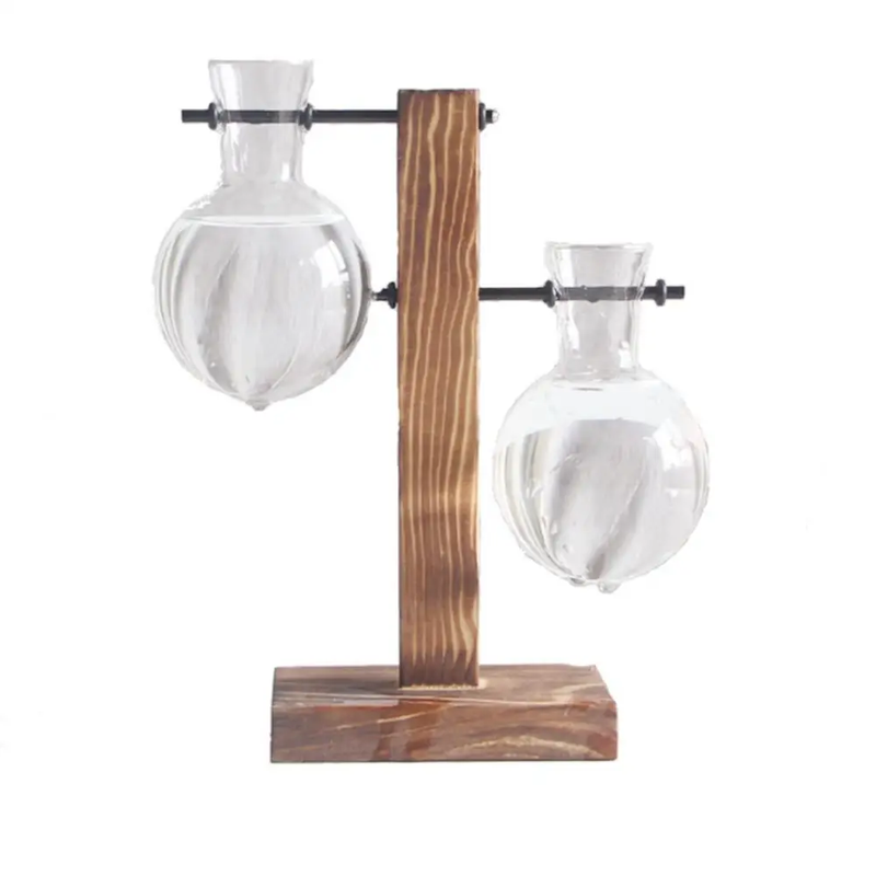 Hydroponic Vase Wooden Stand Glass Bulb Plants Container by salelink.co.nz