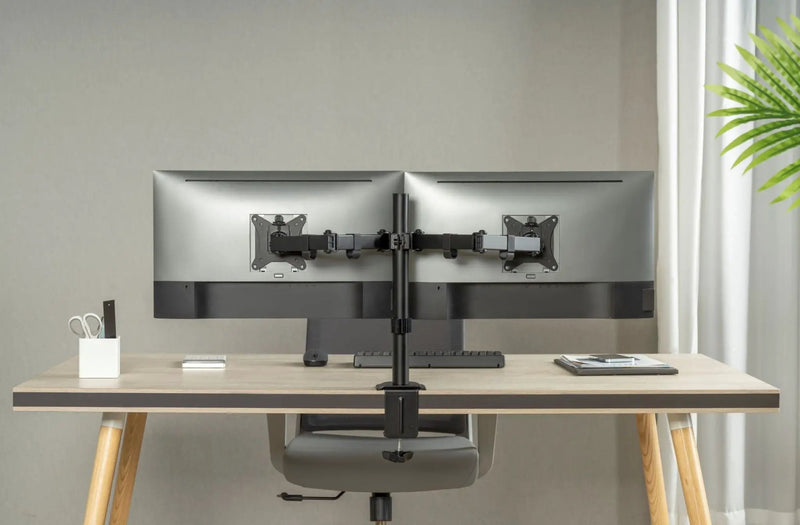 Locktight Dual-Monitor steel articulating mount by sue-e furniture