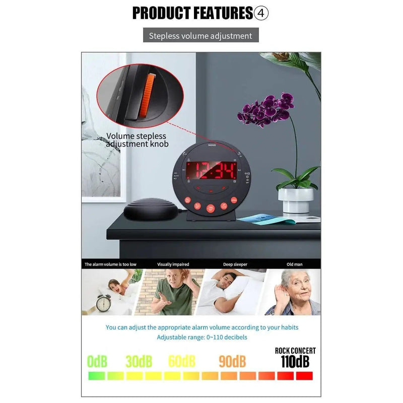 LED Flashing Vibrating Alarm Clock with Bed Shaker (Clearance) by Deafquip