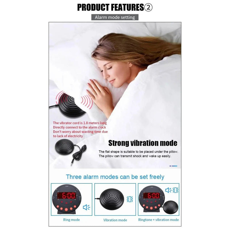 LED Flashing Vibrating Alarm Clock with Bed Shaker (Clearance) by Deafquip