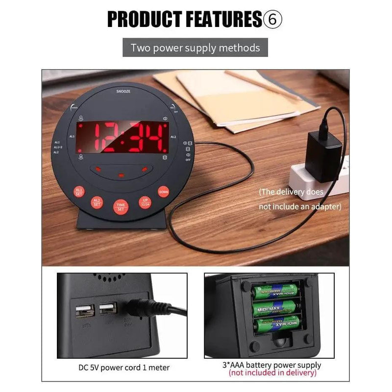 LED Flashing Vibrating Alarm Clock with Bed Shaker (Clearance) by Deafquip