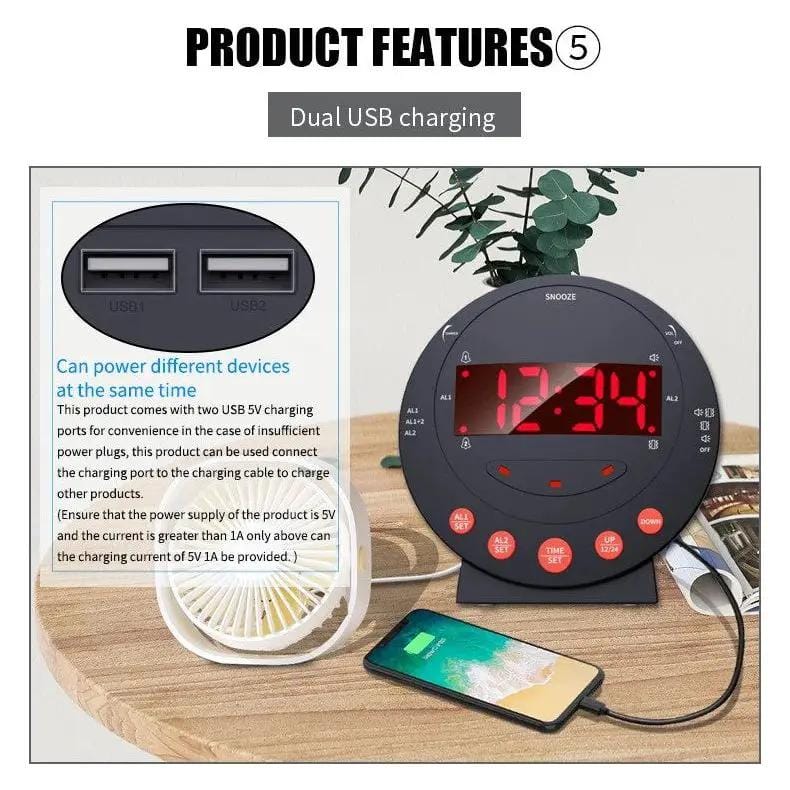 LED Flashing Vibrating Alarm Clock with Bed Shaker (Clearance) by Deafquip
