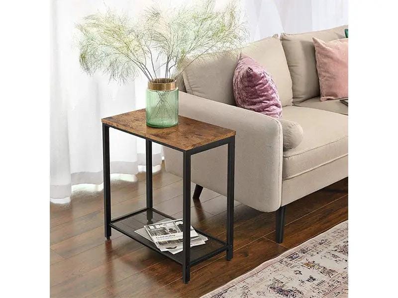 VASAGLE Brown End Table with Mesh Shelf by The Shopsite