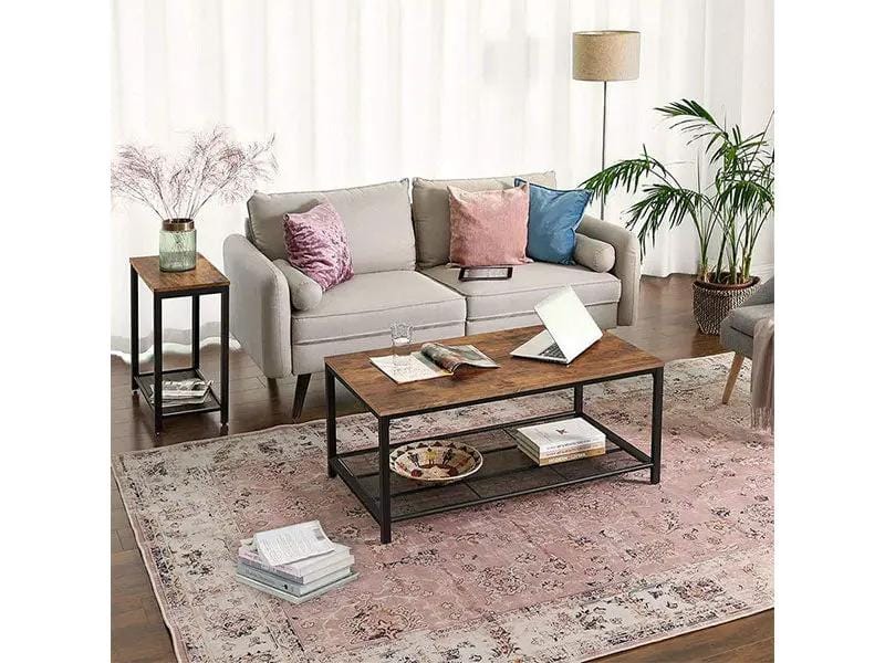 VASAGLE Brown End Table with Mesh Shelf by The Shopsite