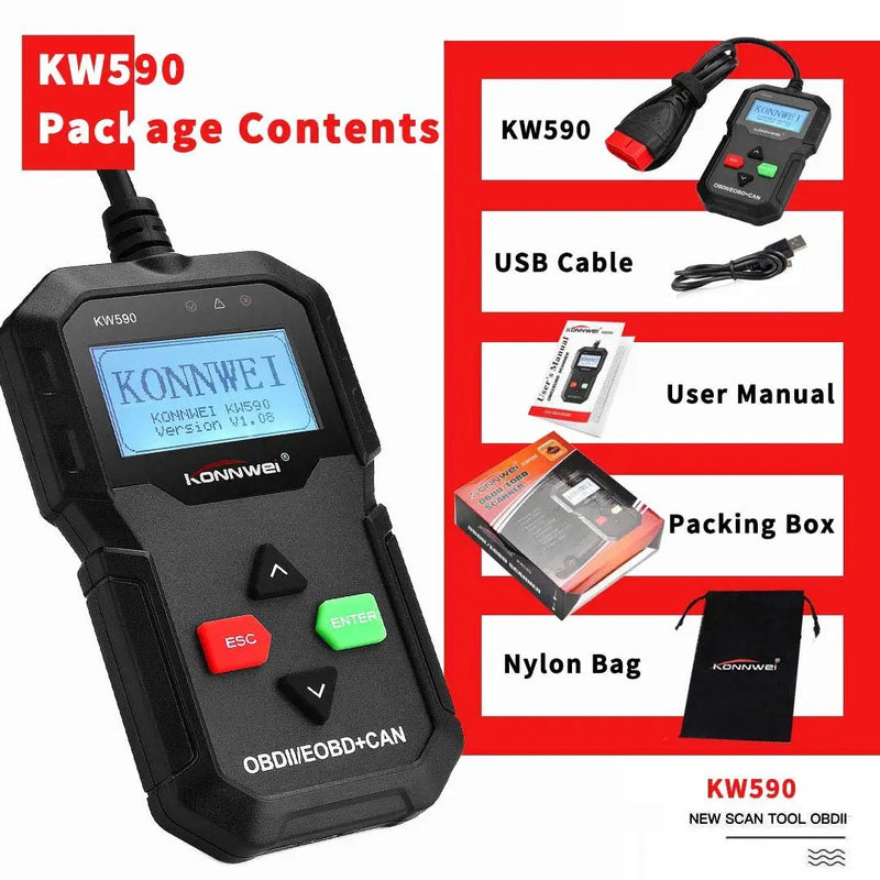 KONNWEI KW590 OBDII Diagnostic Scanner Vehicle Engine Diagnosis Code Reader by salelink.co.nz