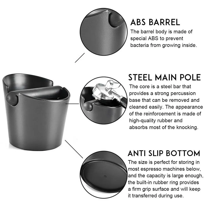 Coffee Waste Container Grinds Knock Box Tamper Tube Bin Black Bucket by salelink.co.nz