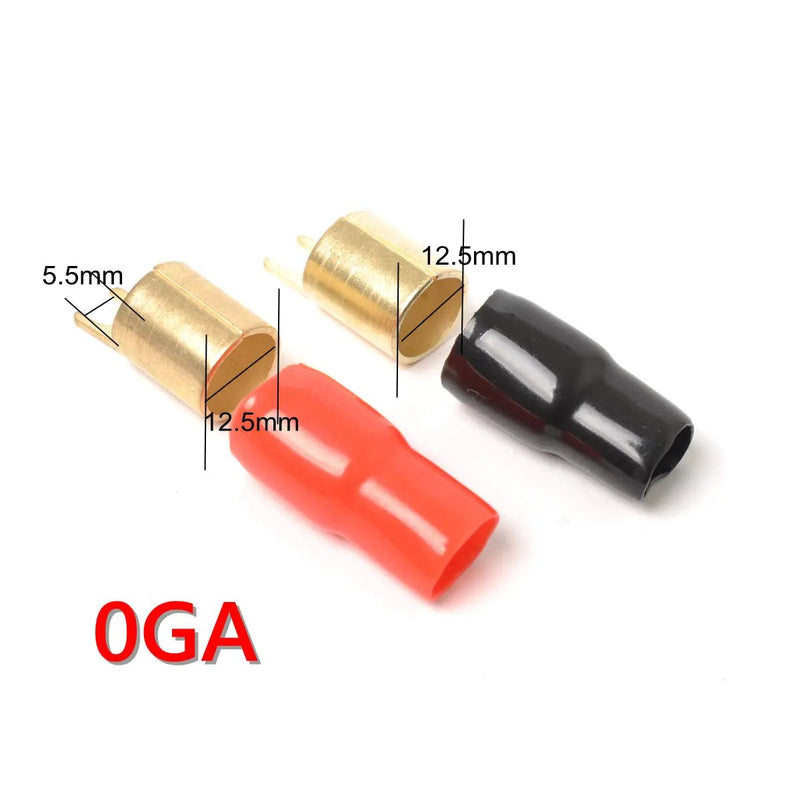 4 Pack Car Audio Power Ground Wire Fork Terminals Brass 1/0 Gauge Connectors Red and Black Boots by salelink.co.nz