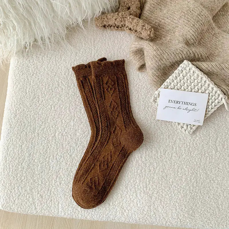 Thick Diamond-Shaped Wool Mid-Thigh Socks for Fall/Winter - Warm Cozy Leg Warmers by Mead's Supply & Equipment Outfitters limited