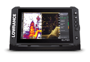 Lowrance Elite FS 9 Active Imaging transducer display showing fishfinding capabilities and sonar technology
