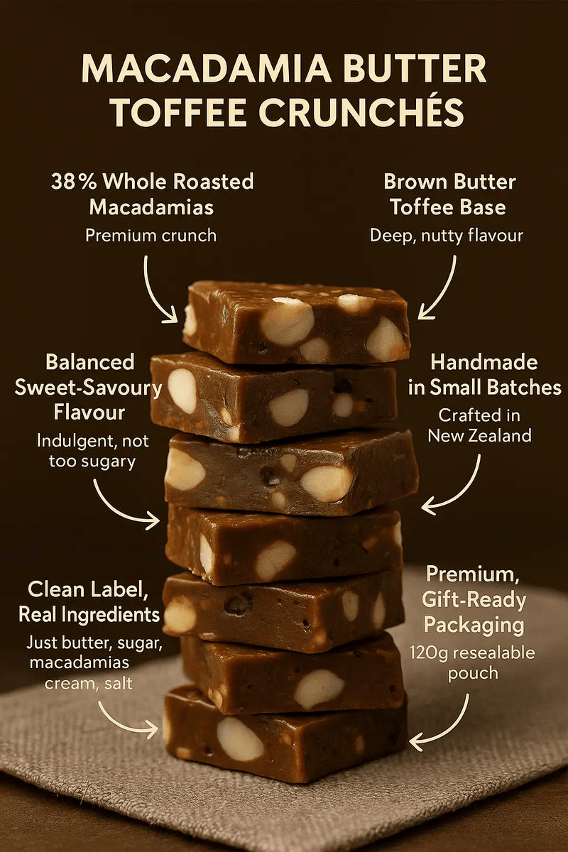 Lowrey Foods NOUGAT Lowrey Macadamia Butter Toffee Crunché 4 Pack | NZ Gift Set Lowrey Macadamia Butter Toffee Crunché 4 Pack | NZ Gift Set