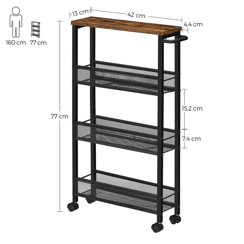 VASAGLE 3 Tiers Utility Rolling Cart Kitchen Trolley by The Shopsite
