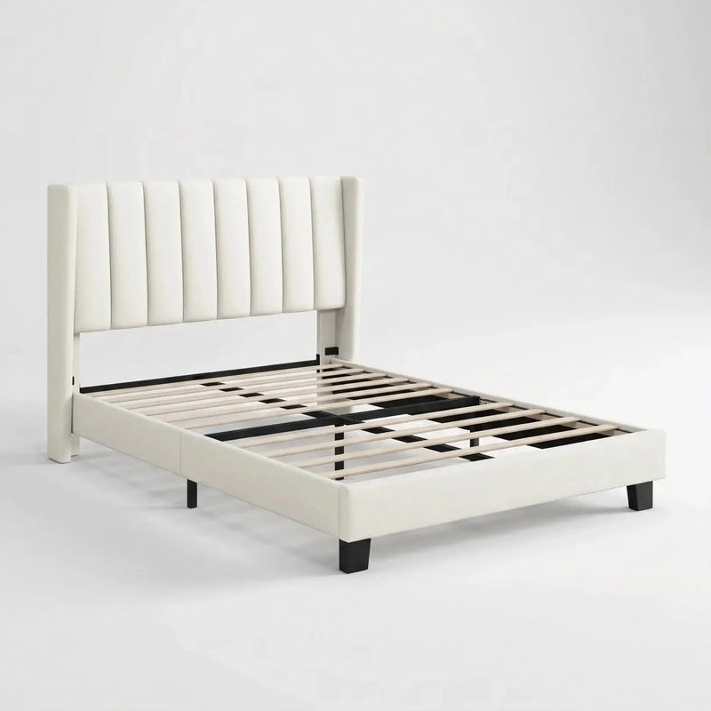 Yaheetech 135 cm W x 190 cm L Upholstered Bed Frame With Base & Wing Side 135 cm W x 190 cm L Upholstered Bed Frame With Base & Wing Side