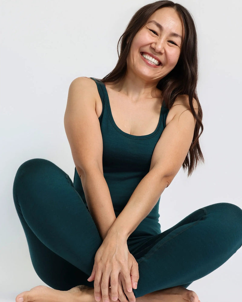Women's Scoop Neck Tank Top - 100% Merino Wool, Pine Green by Merino 365 NZ