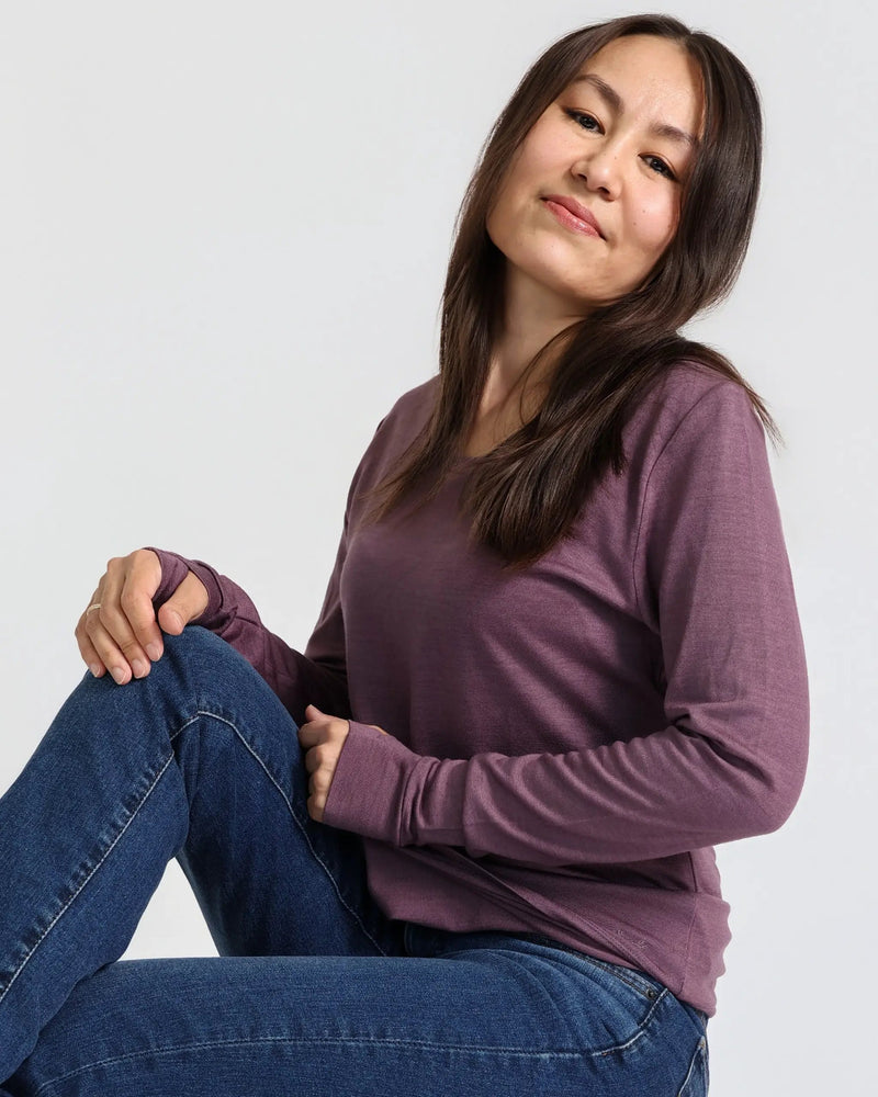 Women's Standard Long Sleeve - 100% Merino Wool, Plum by Merino 365 NZ