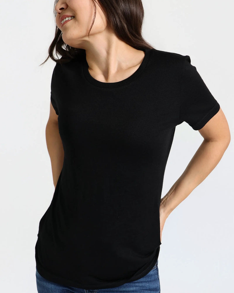 Women's Crew T-Shirt - 100% Merino Wool, Black by Merino 365 NZ