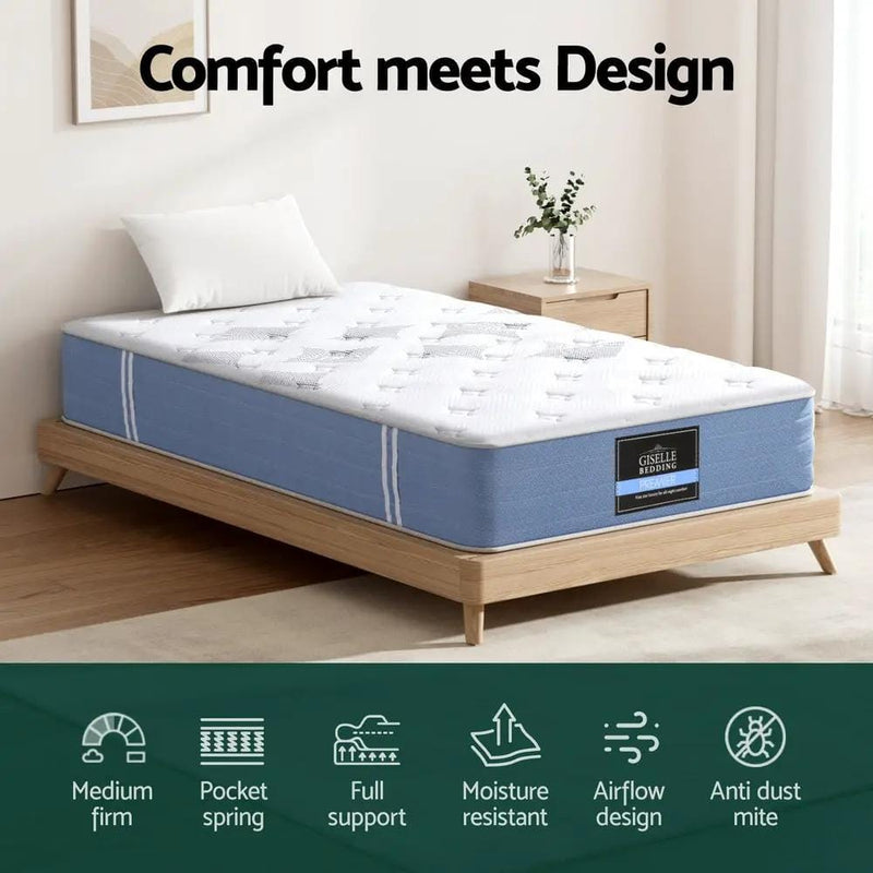 SportZone.co.nz Furniture > Mattresses > Single Mattress 25cm Giselle Mattress Single Bed Pocket Spring Mattresses 25cm Giselle Mattress Single Bed Pocket Spring Mattresses