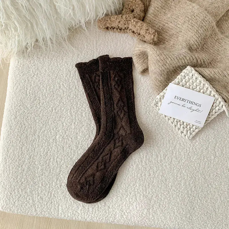 Thick Diamond-Shaped Wool Mid-Thigh Socks for Fall/Winter - Warm Cozy Leg Warmers by Mead's Supply & Equipment Outfitters limited