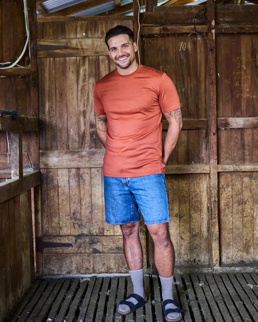 Men's Crew Short Sleeve T-shirt - 100% Merino Wool, Desert by Merino 365 NZ