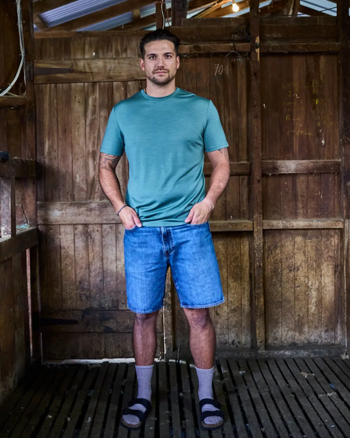 Men's Crew Short Sleeve T-shirt - 100% Merino Wool, Fern Green by Merino 365 NZ