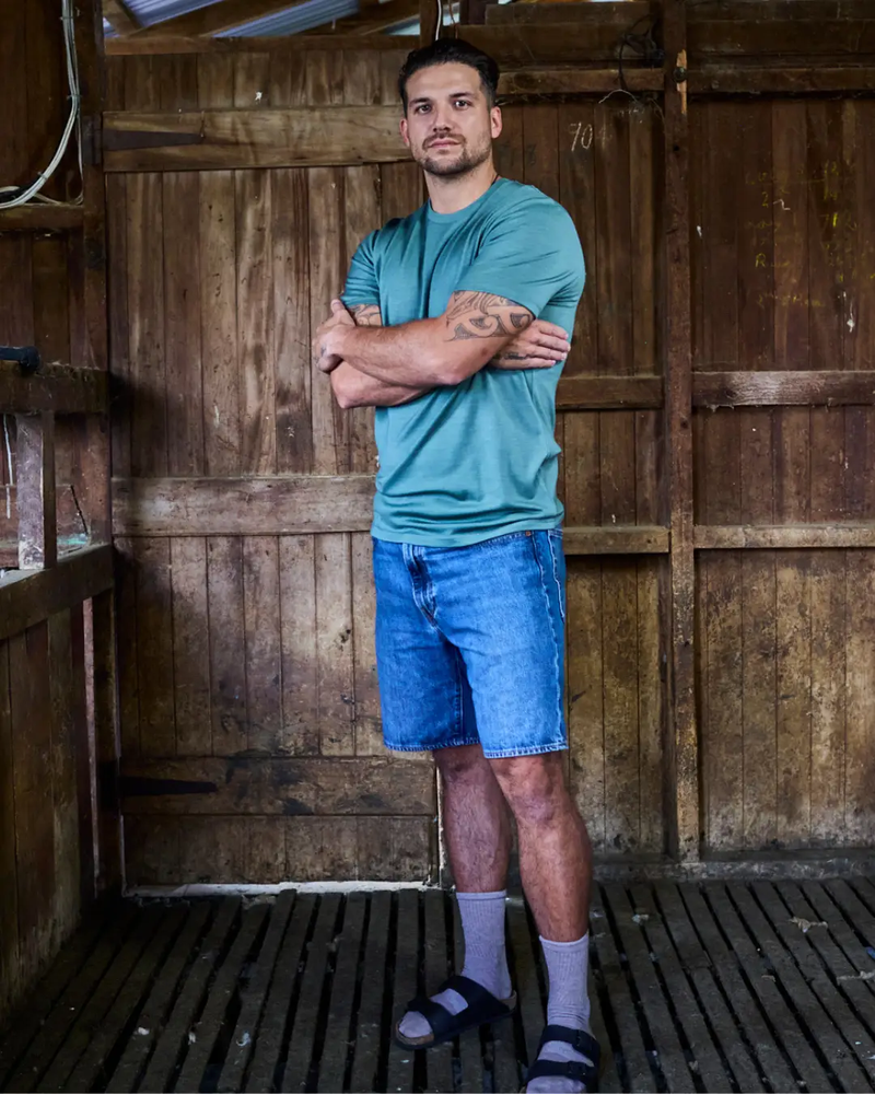Men's Crew Short Sleeve T-shirt - 100% Merino Wool, Fern Green by Merino 365 NZ