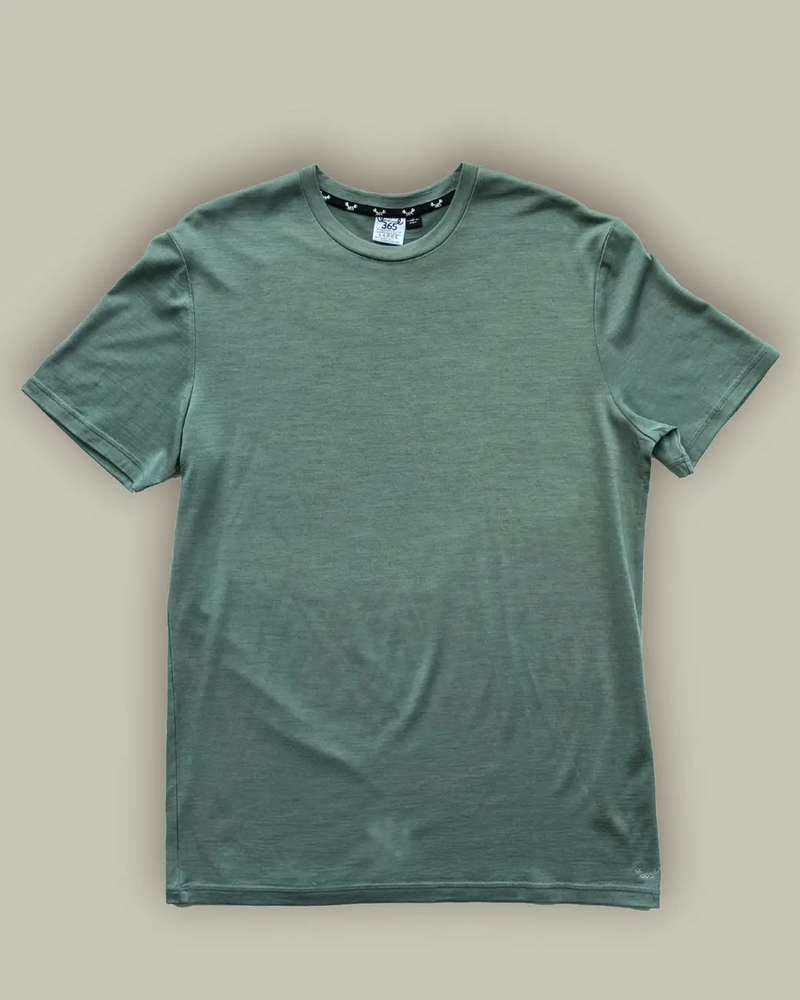 Men's Crew Short Sleeve T-shirt - 100% Merino Wool, Fern Green by Merino 365 NZ