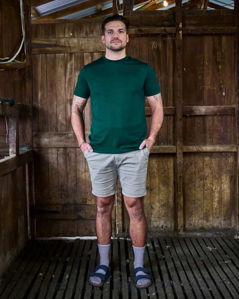 Men's Crew Short Sleeve T-shirt - 100% Merino Wool, Pine Green by Merino 365 NZ