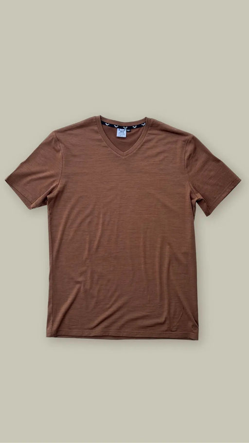 Men’s V-Neck T-shirt – Merino Blend 180gsm, Cinnamon by Merino 365 NZ
