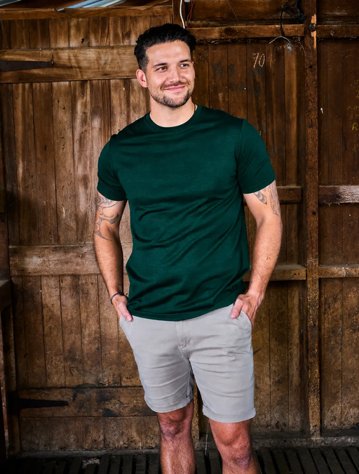 Men's Crew Short Sleeve T-shirt - 100% Merino Wool, Pine Green by Merino 365 NZ