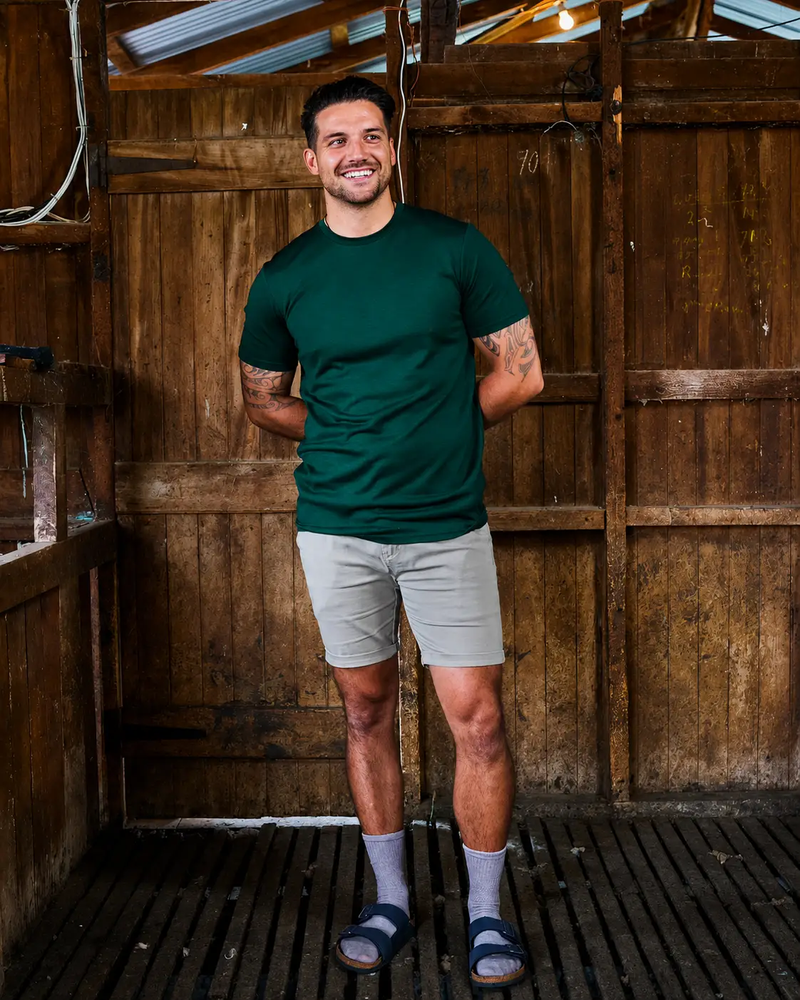 Men's Crew Short Sleeve T-shirt - 100% Merino Wool, Pine Green by Merino 365 NZ