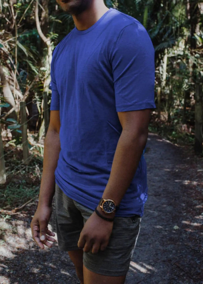 Men’s Crew Short Sleeve T-shirt – Merino Blend 180gsm, Sapphire Blue by Merino 365 NZ