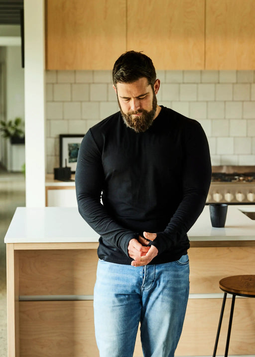 Men's Midweight OG Long Sleeve - 100% Merino Wool, Black by Merino 365 NZ