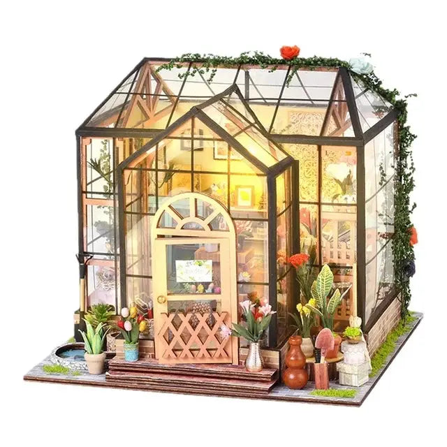 Poppy Gifts Gift DIY Miniature Flower Greenhouse Wooden Dollhouse Kit For Craft Lovers DIY Miniature Flower Greenhouse Dollhouse Kit
