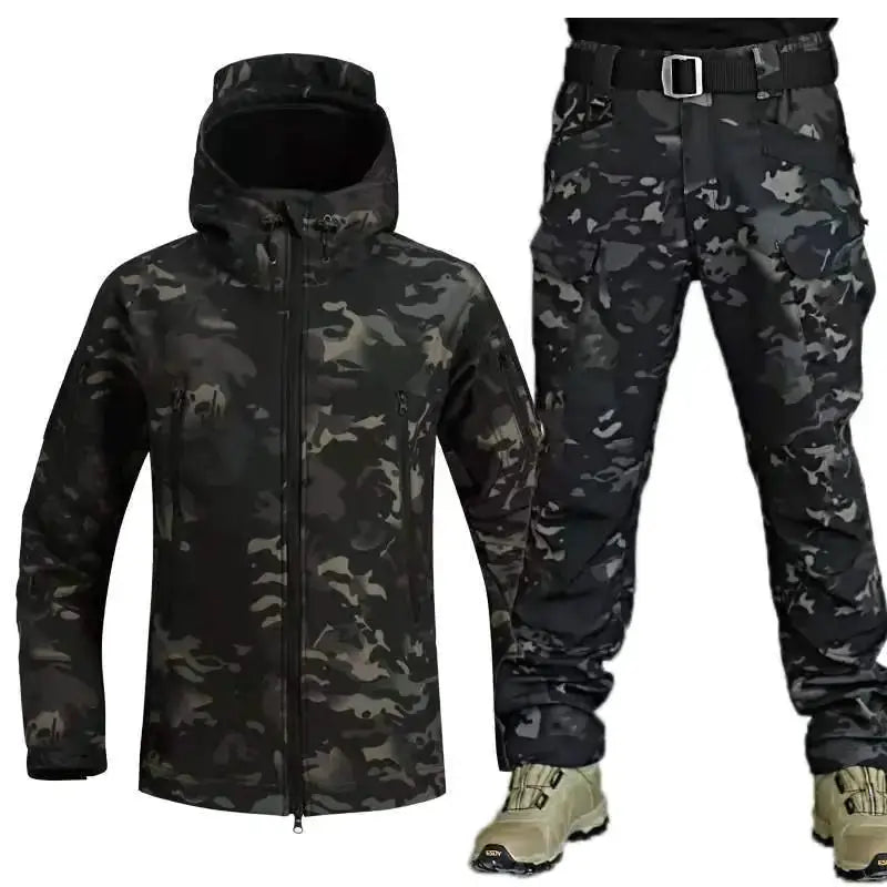 Outdoor Shark Skin Warm Camouflage Jacket and Pants Set - Tactical Softshell Fleece-Lined | Military Style by Mead's Supply & Equipment Outfitters limited