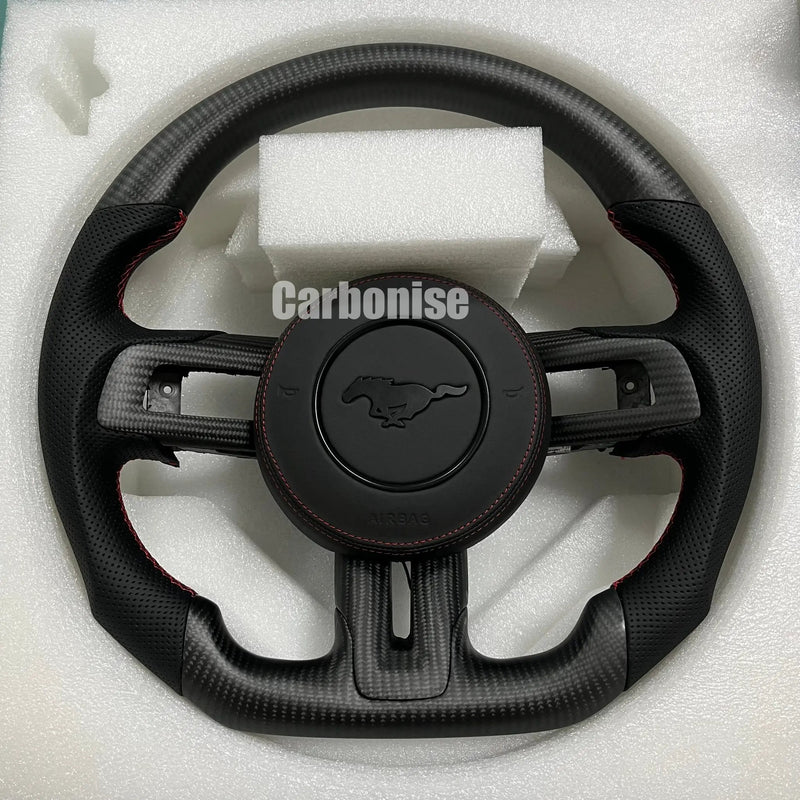 Mustang Steering Wheel (Matte Carbon Fiber+Perforated Leather) #8 by CARBONISE