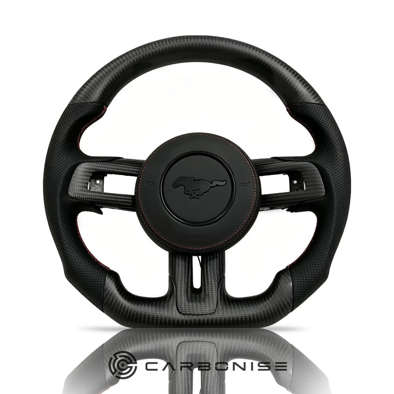 Mustang Steering Wheel (Matte Carbon Fiber+Perforated Leather) #8 by CARBONISE