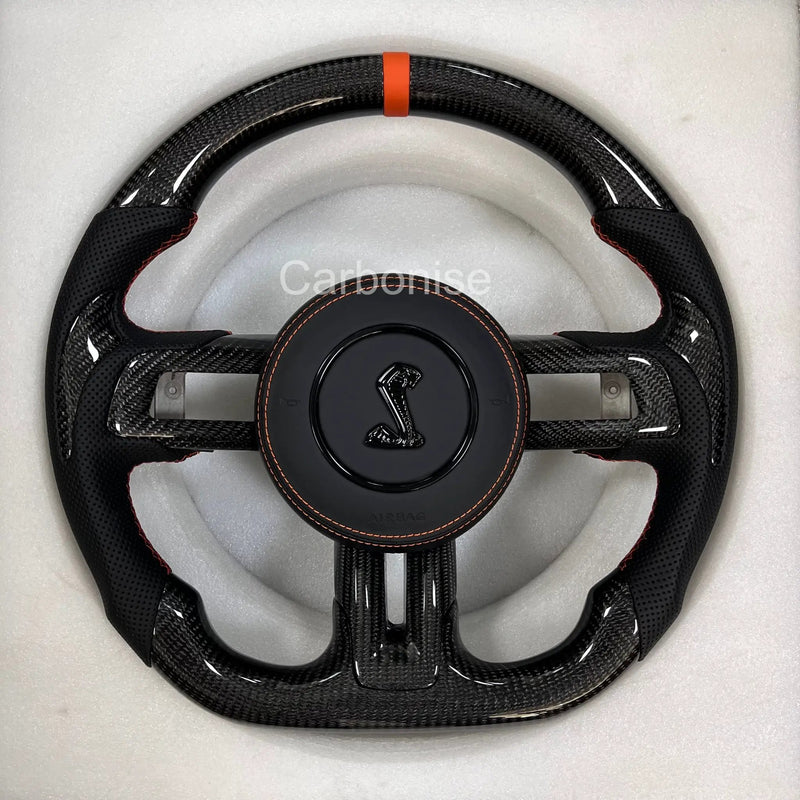 Mustang Steering Wheel (Carbon Fiber+Perforated Leather) #9 by CARBONISE