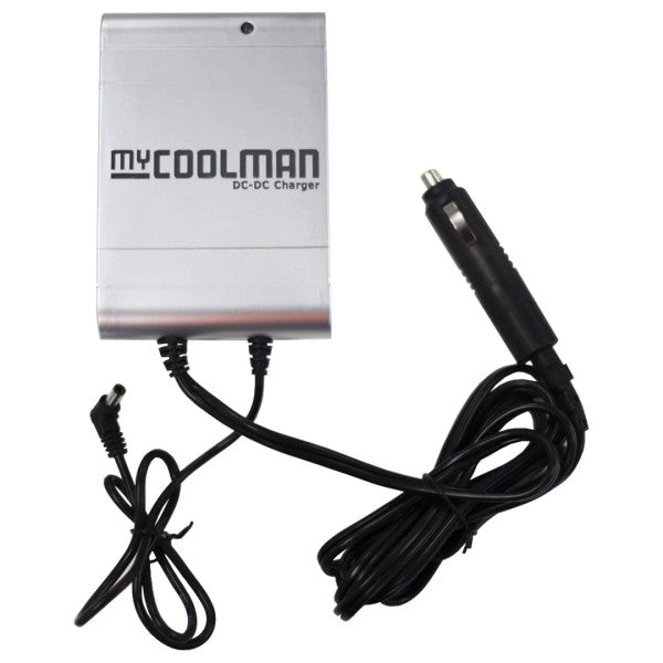 MyCoolman Portable Battery Pack DC-DC Charger with plug and cable for efficient charging.