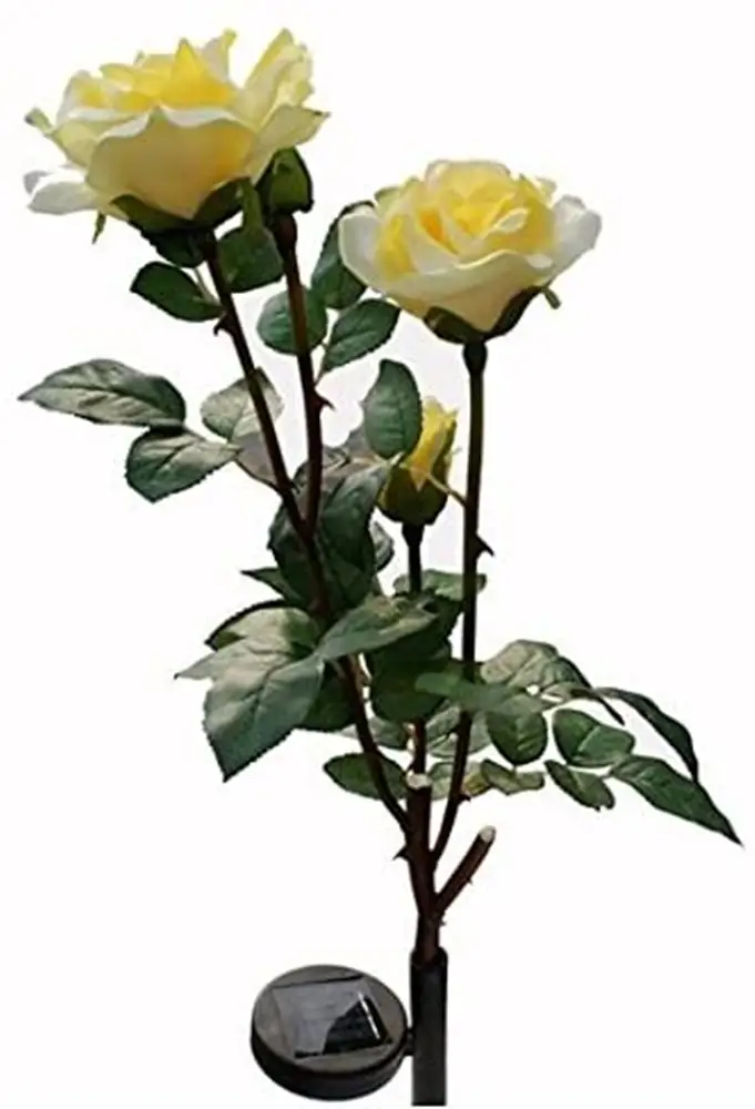 Solar Flower LED Light Artificial Rose Garden Landscape Decor Yellow by salelink.co.nz