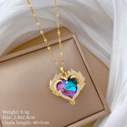 Mystic Big Heart Gold Crystal Necklace by Poppy Gifts